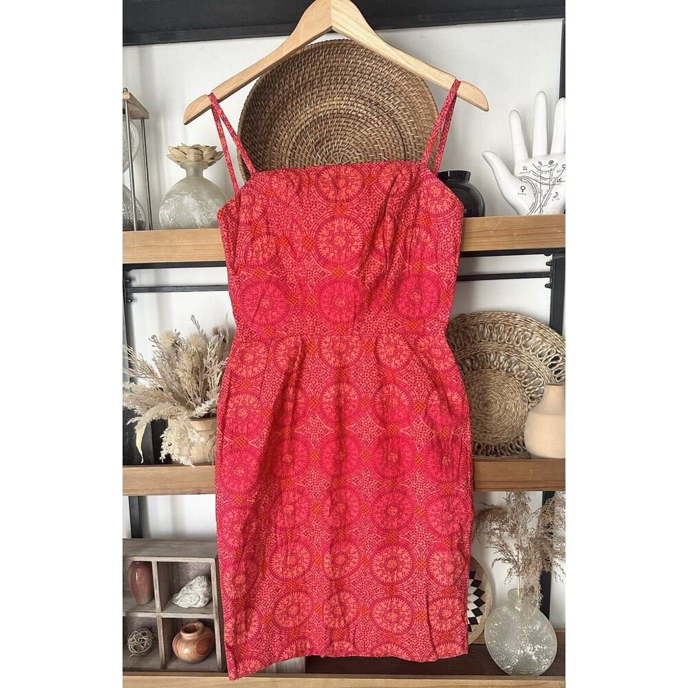 Vintage Handmade Size Small Day Glow Red Pink Geometric Mini Dress